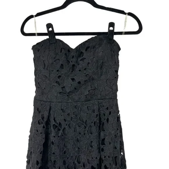 Alya Black Floral Crochet Sweetheart Neckline Sleeveless Dress